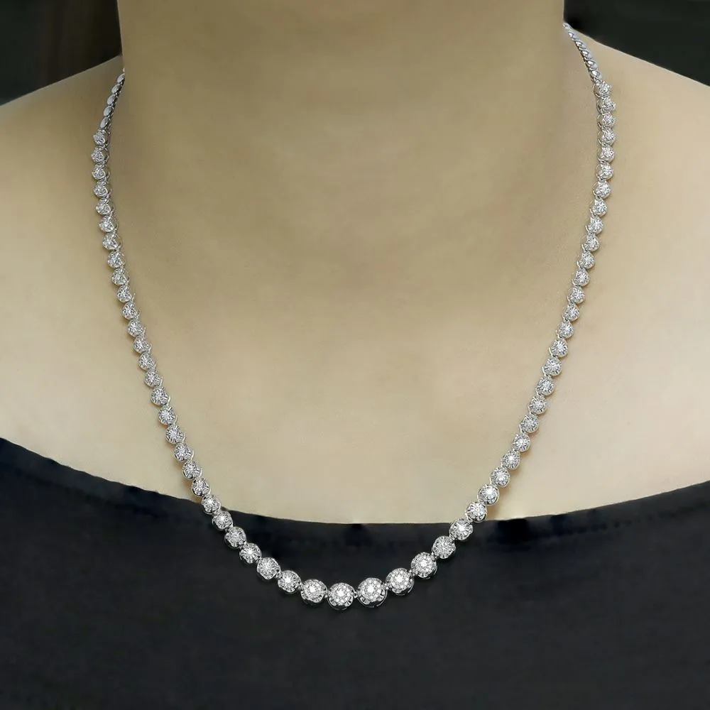 Classic Diamond Tennis Necklace in 18K White Gold Tiger prong setting