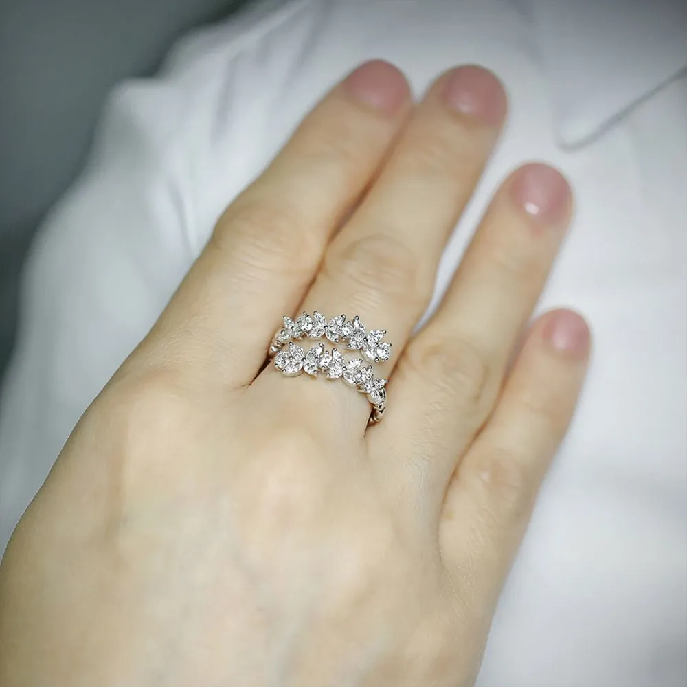 Round and Marquise Diamond Ring in 18K White Gold Overlap