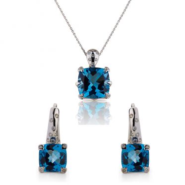 22K Yellow Gold Blue Topaz, Amethyst & Enamel Earrings and Necklace Set -  Colonial Trading Company